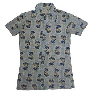 VINTAGE 70s cottagecore plaid dagger disco collar‎ button up whimsical top S